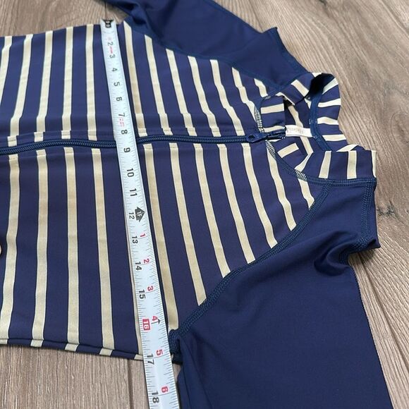 Helen Jon Rash Guard Full Zip Long‎ Sleeve Blue Stripe Swim Surf Top Size Large - Picture 8 of 8